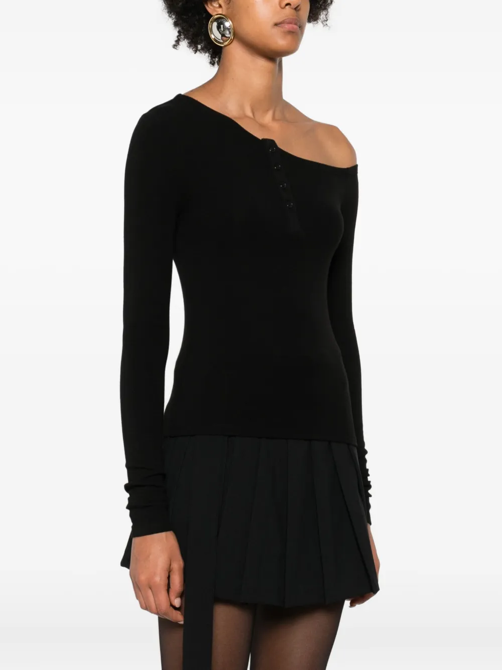 Eleh One-shoulder Button Top In Black