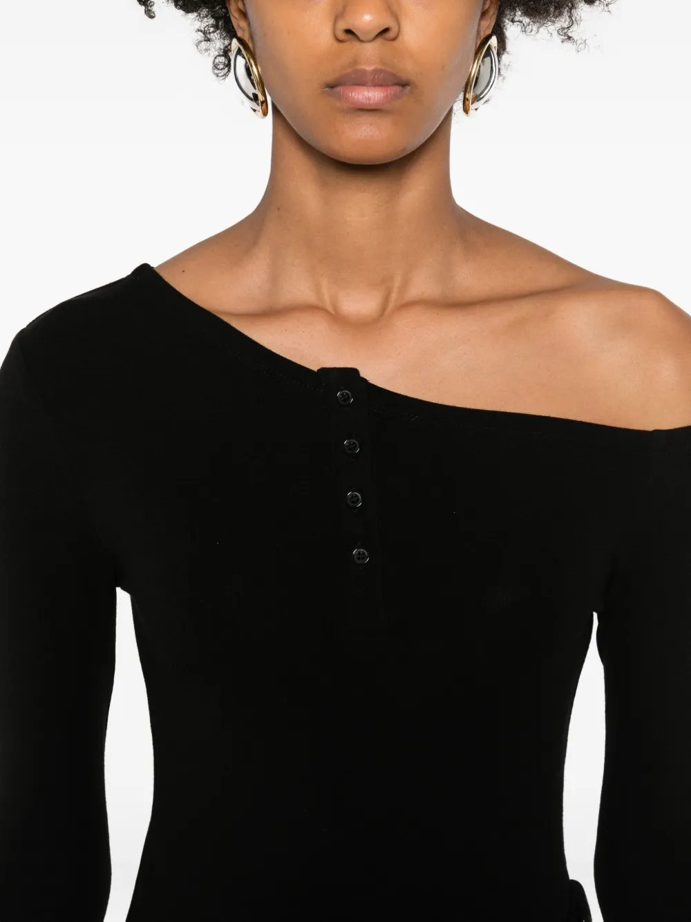 Eleh One-shoulder Button Top In Black