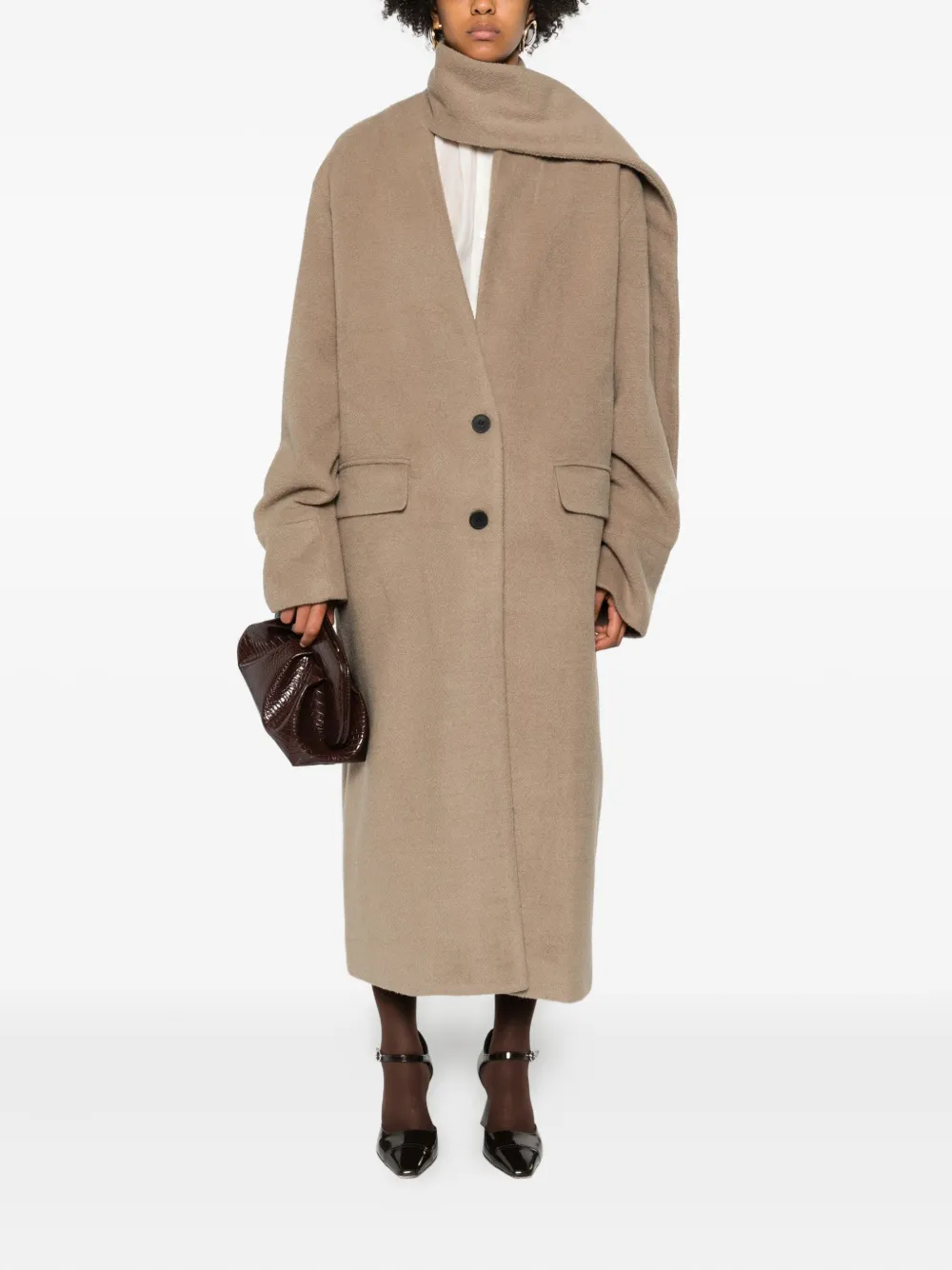 Eleh attached-scarf buttoned coat | Single Breasted Coats | Image 2