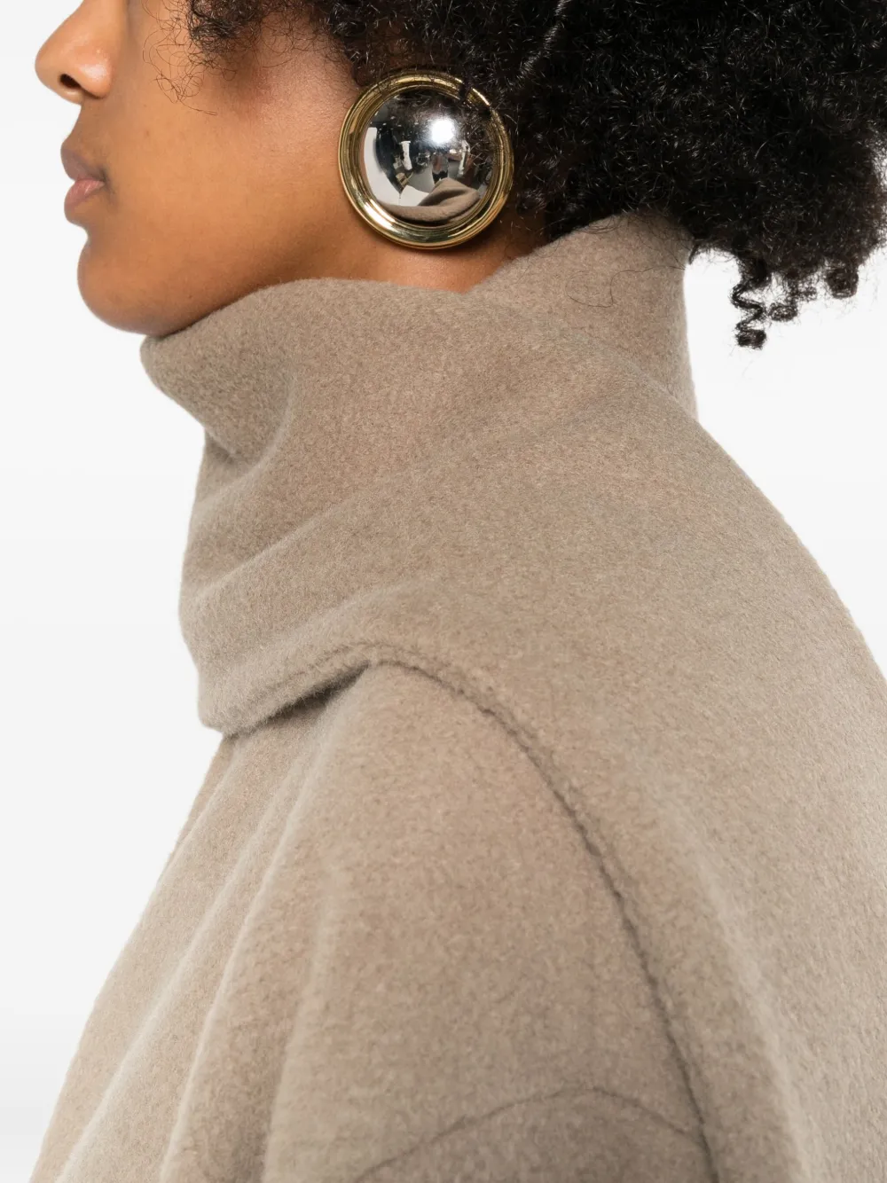 Eleh Attached-scarf Buttoned Coat In Brown