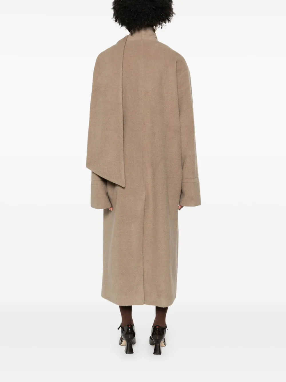 Eleh Attached-scarf Buttoned Coat In Brown