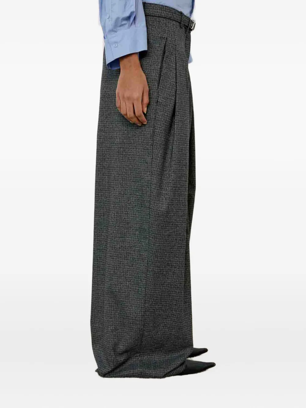 Meimeij Pleated Checked Trousers In Gray