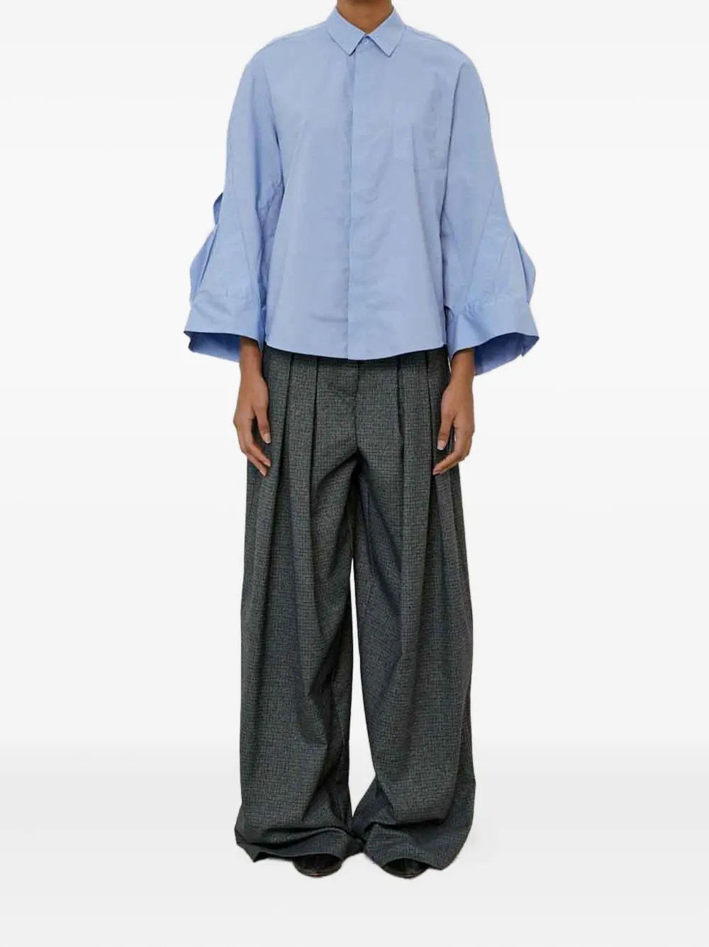 Meimeij Pleated Checked Trousers In Gray