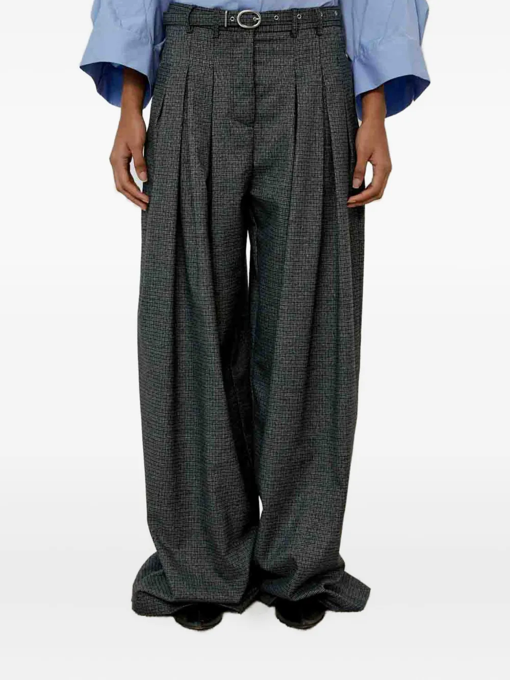 Meimeij Pleated Checked Trousers In Gray