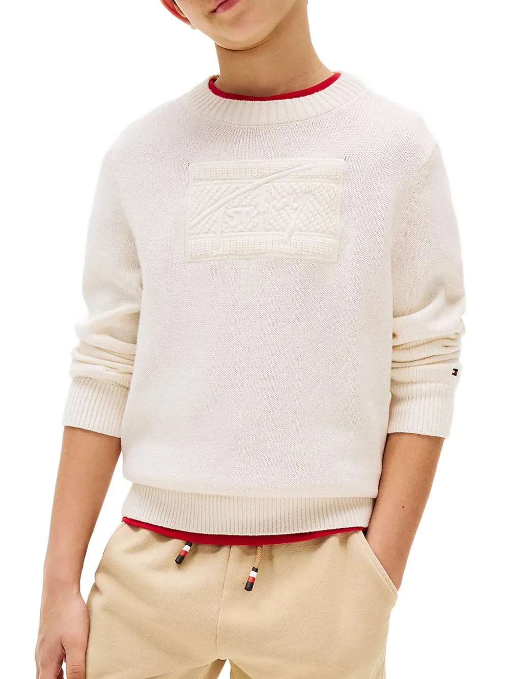 Tommy Hilfiger Junior Logo-embossed Crew-neck Sweater In Neutral