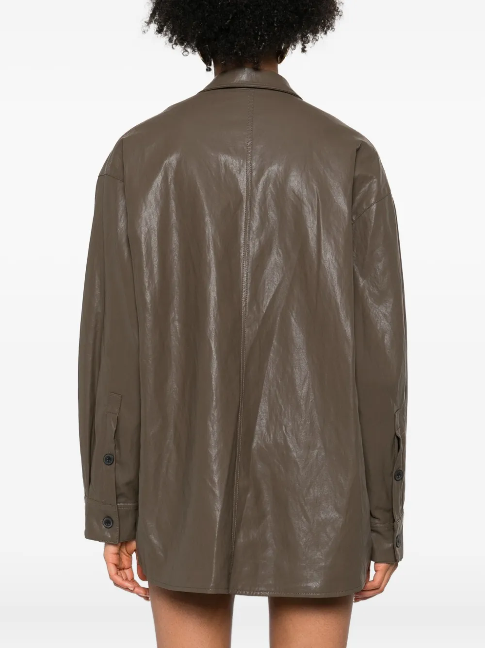 Eleh Button-down Leather Shirt Jacket In Brown