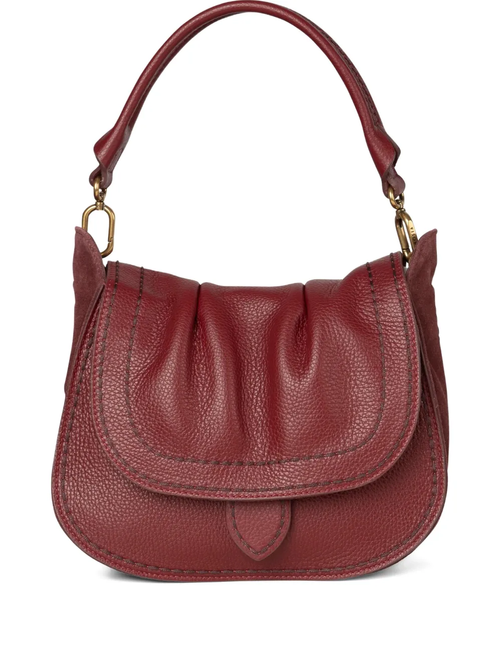 Visonà Medium Sella Pleated Suede-trimmed Shoulder Bag In Red