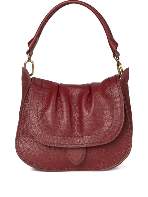 VISONA` medium Sella pleated suede-trimmed shoulder bag