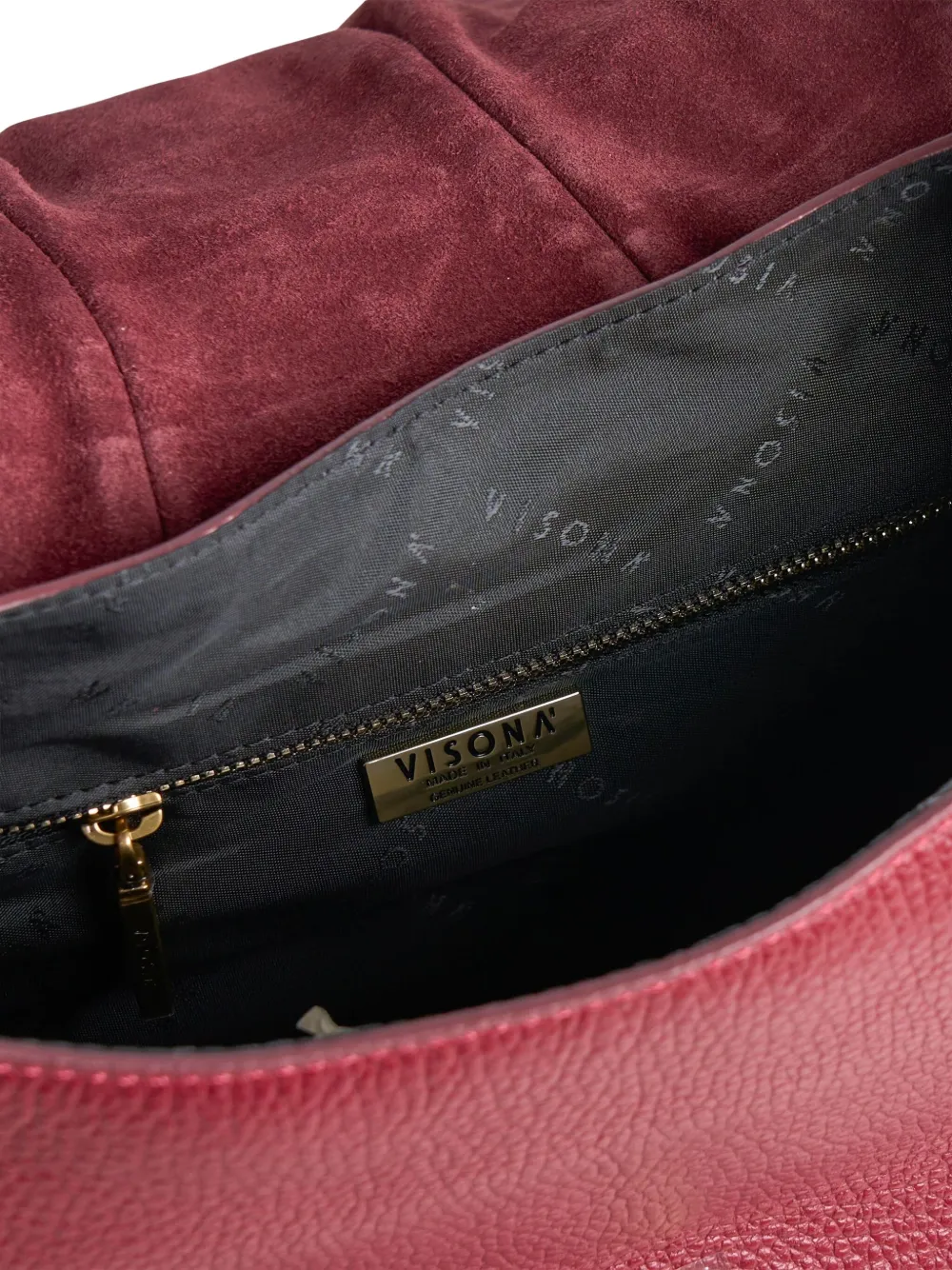 Visonà Medium Sella Pleated Suede-trimmed Shoulder Bag In Red