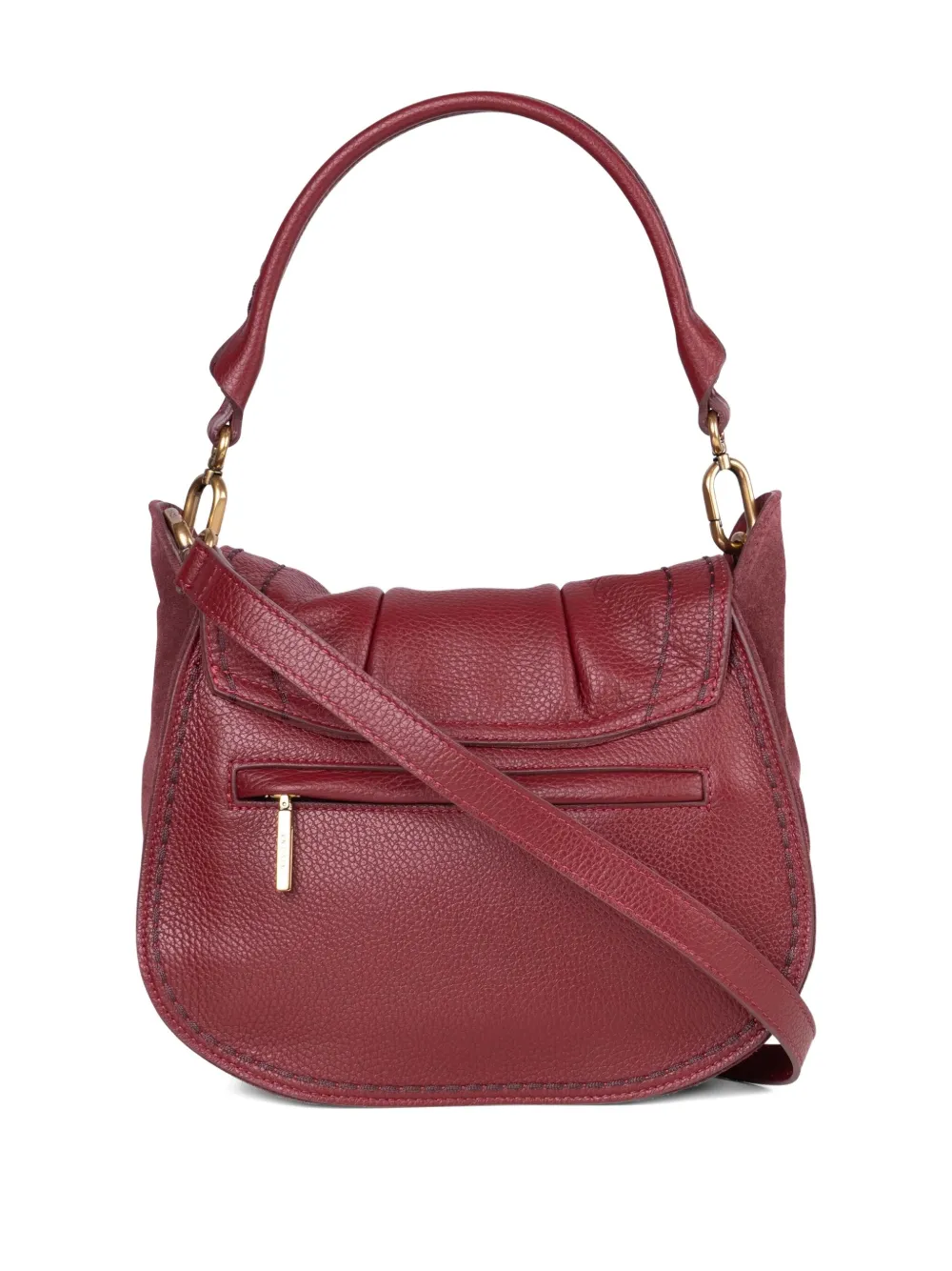 VISONA` medium Sella pleated suede-trimmed shoulder bag - Rood
