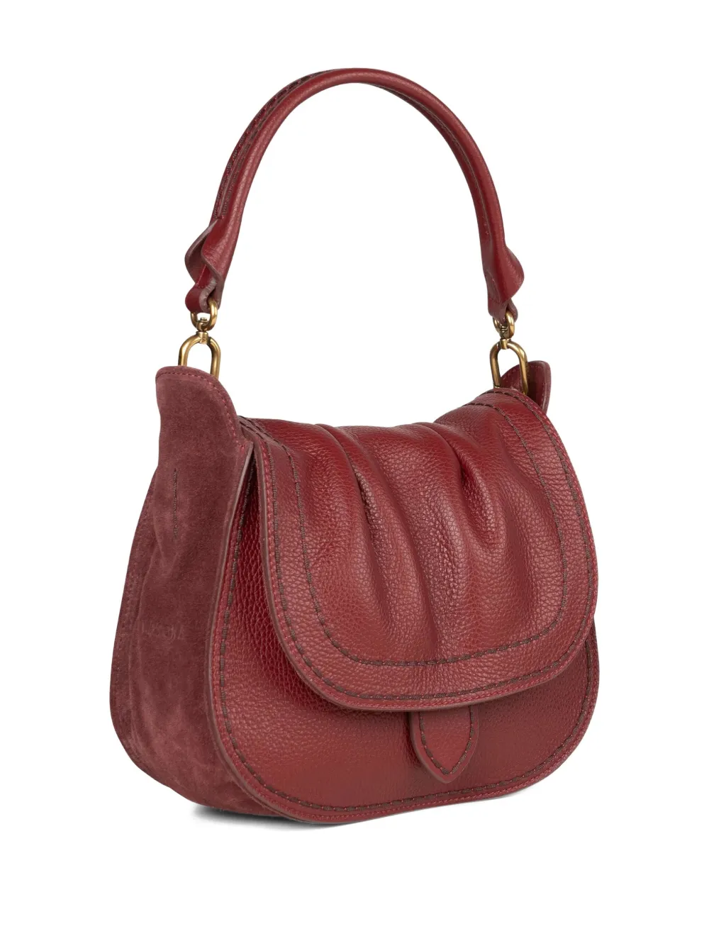 Visonà Medium Sella Pleated Suede-trimmed Shoulder Bag In Red
