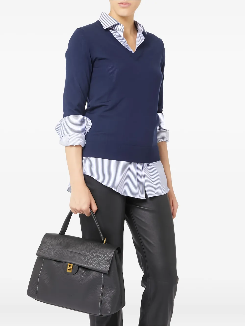 VISONA` textured-leather flap tote bag | Image 2