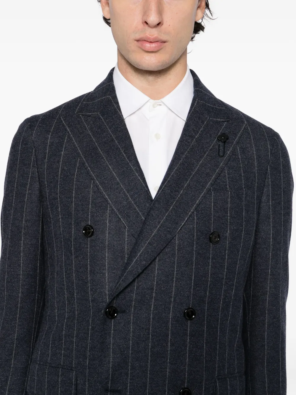 Lardini Gestreept pak met dubbele rij knopen Blauw