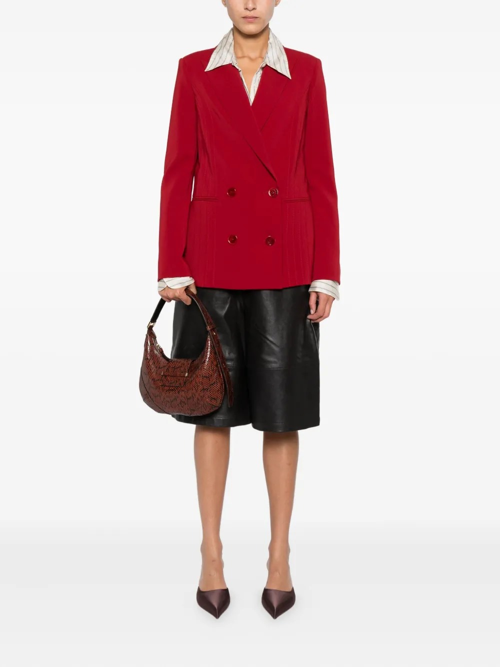 Patrizia Pepe Double-breasted Panelled Blazer In Red
