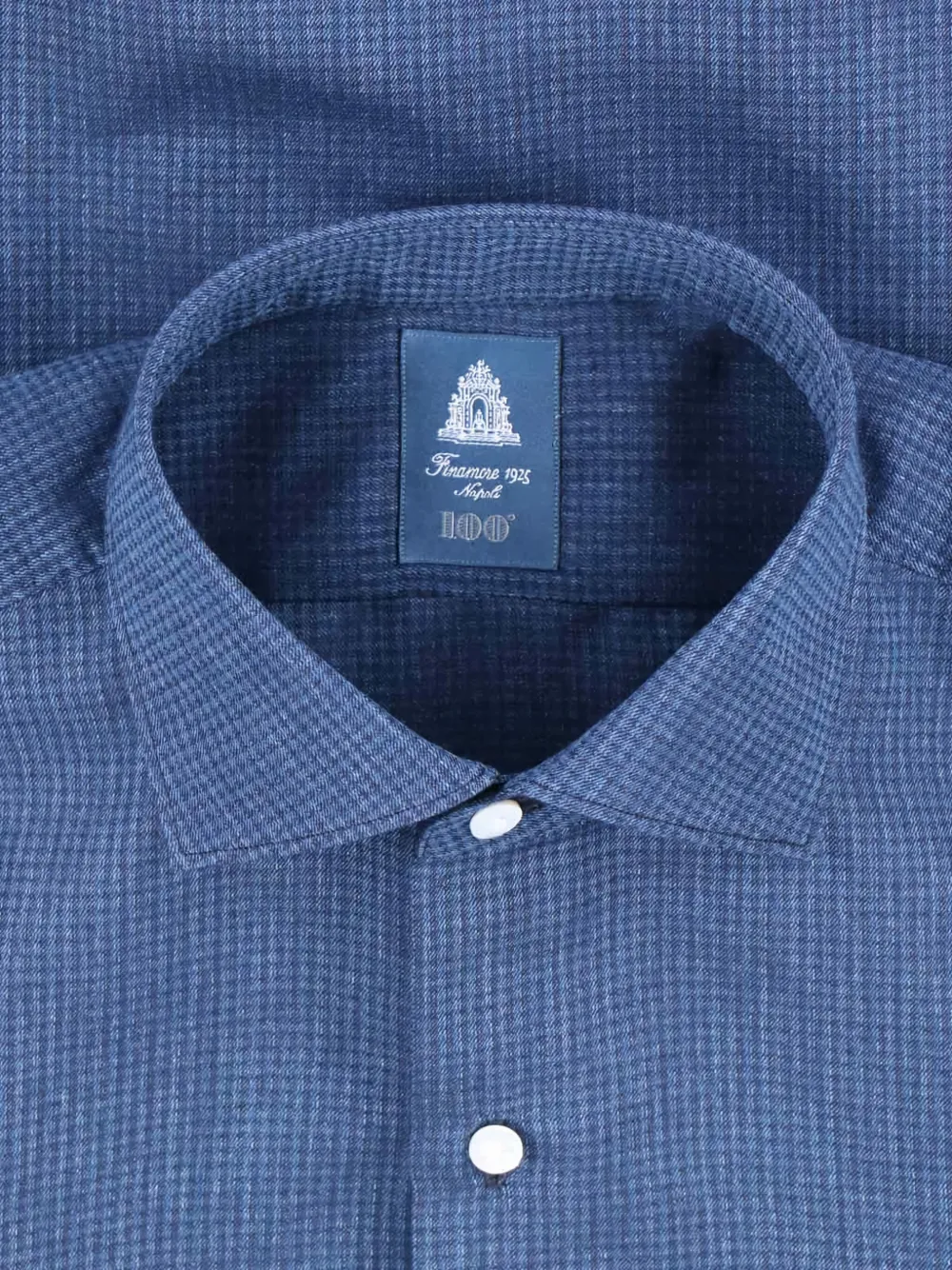 Finamore 1925 Napoli Micro-check Long-sleeve Shirt In Blue