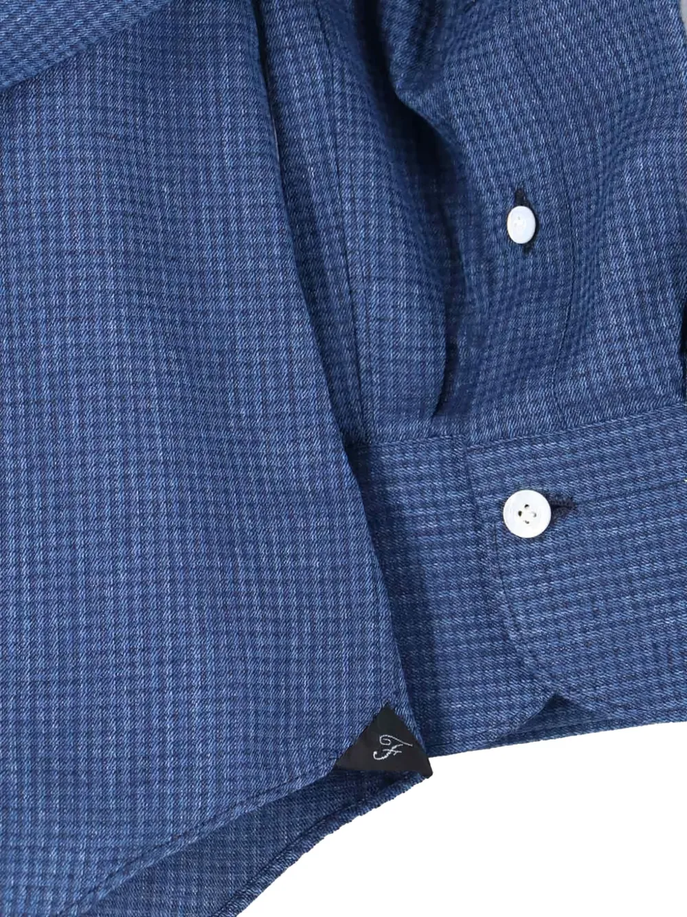 Finamore 1925 Napoli Micro-check Long-sleeve Shirt In Blue