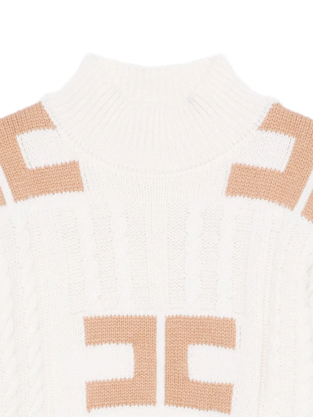 Elisabetta Franchi La Mia Bambina Kabelgebreide trui met logodetail Wit