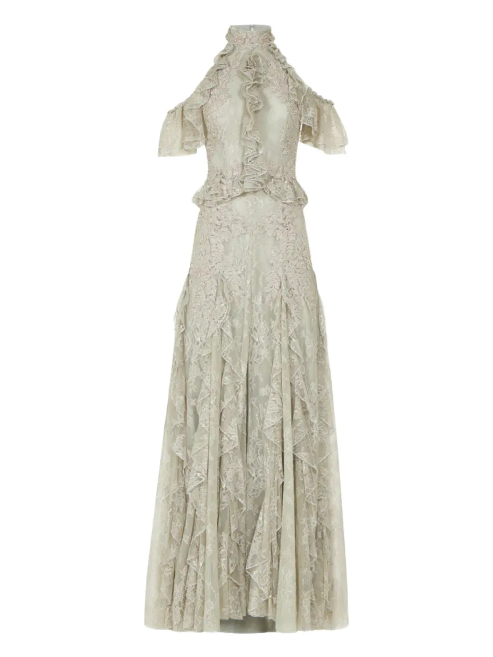 Costarellos Rhodine lace ruffle maxi dress - グリーン Costarellos Rhodine lace ruffle maxi dress - グリーン