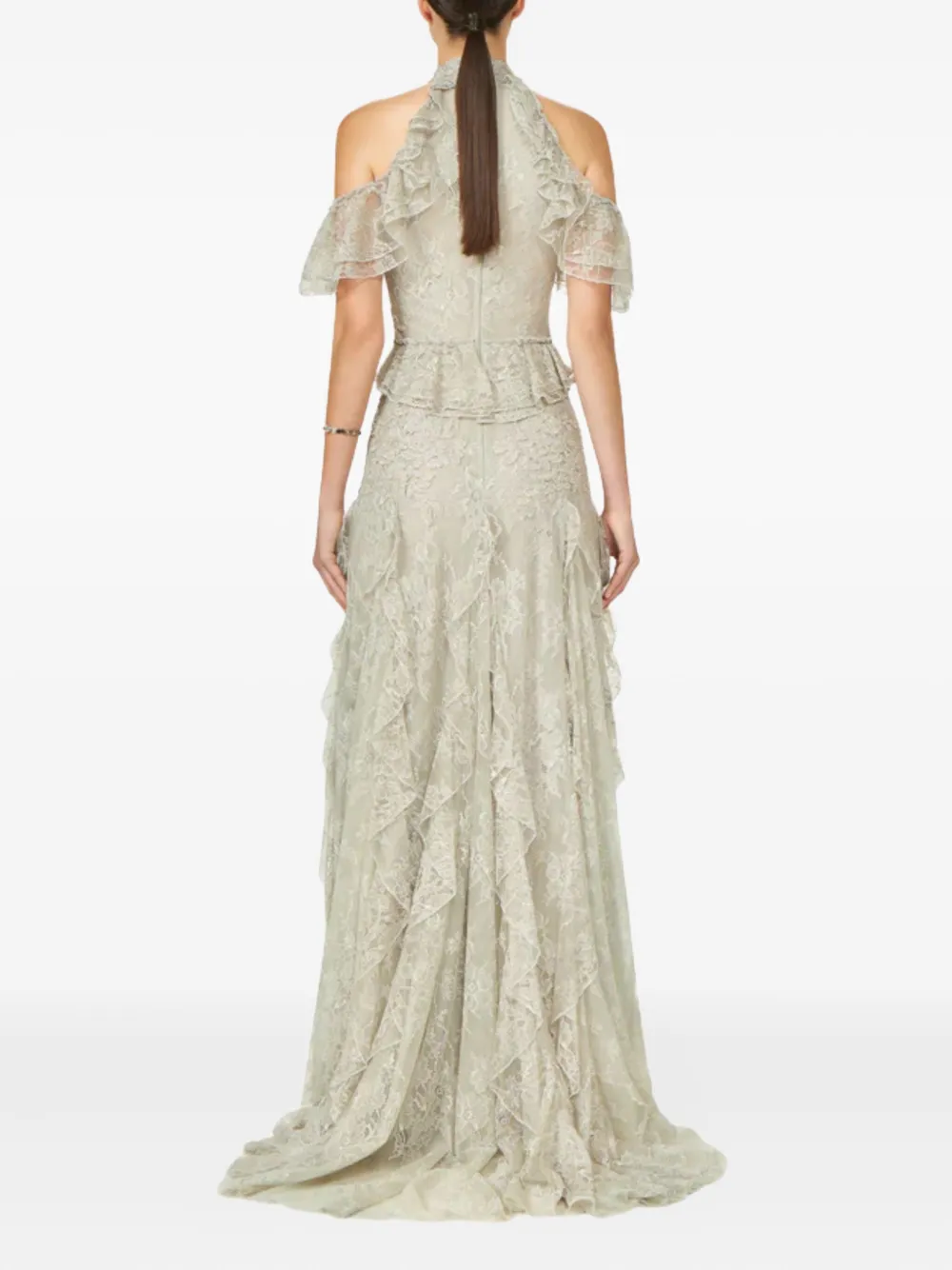 Costarellos Rhodine Embellished Halterneck Lace Gown In Green
