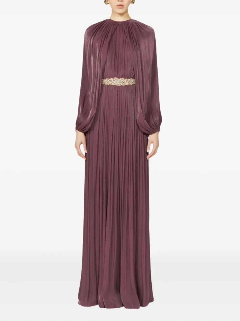 Costarellos Pleated Embellished Dress In Purple