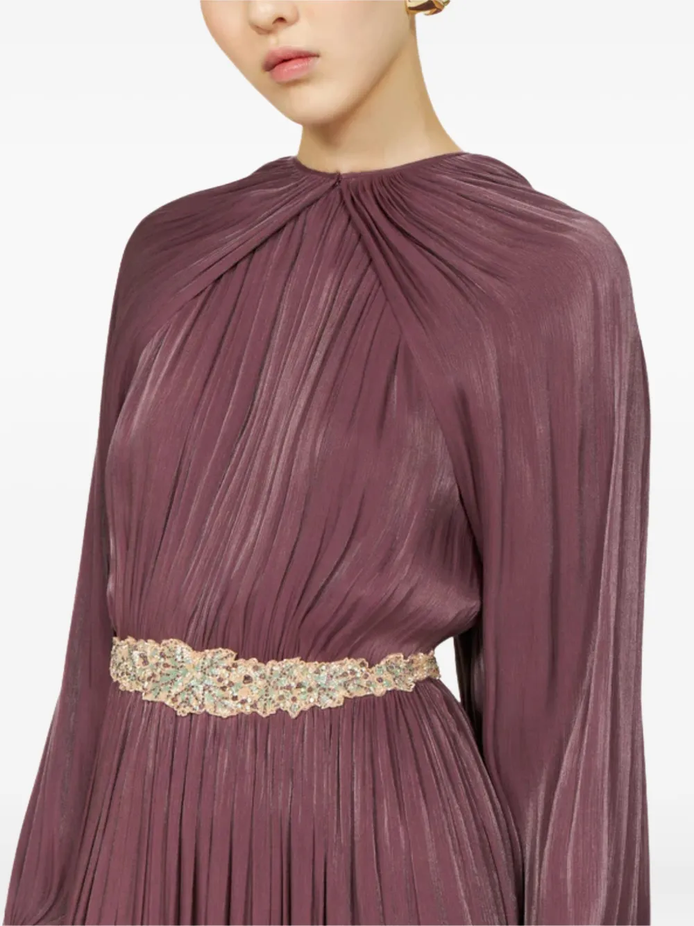 Costarellos Pleated Embellished Dress In Purple