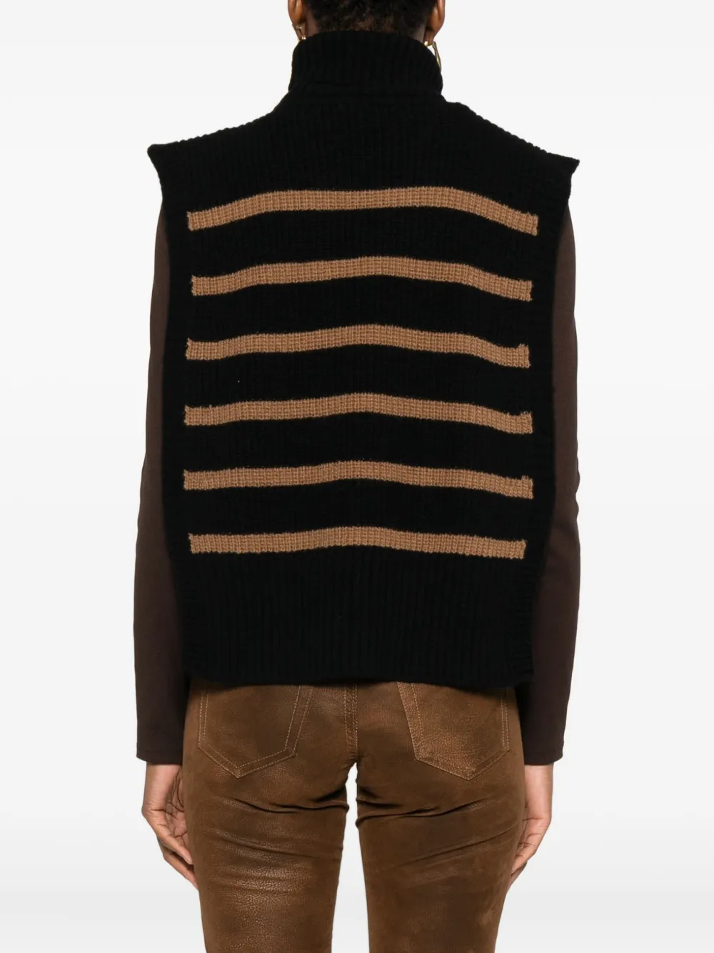 Davantino Turtleneck Striped Sleeveless Sweater In Brown