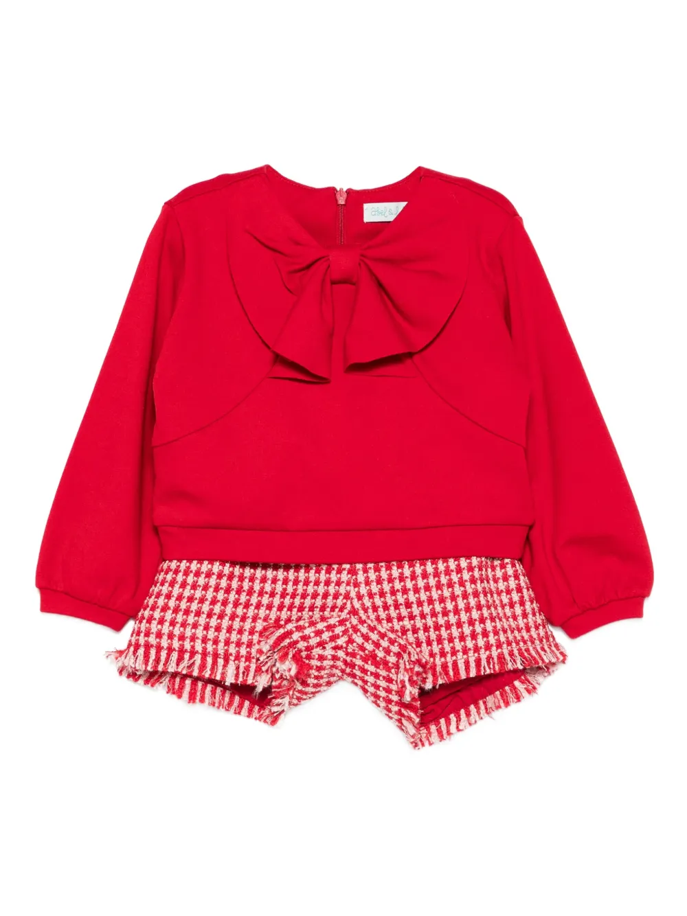 Abel & Lula bow-detailed tweed shorts set | Red | Image 1