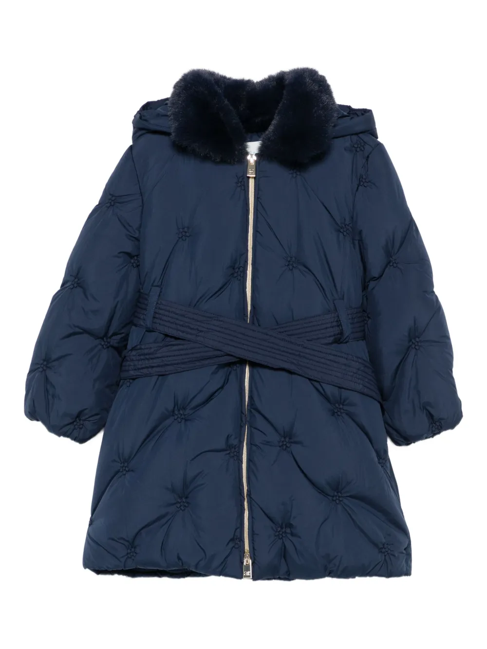 Abel & Lula quilted faux-fur-trimmed hooded coat | Blue | Image 1