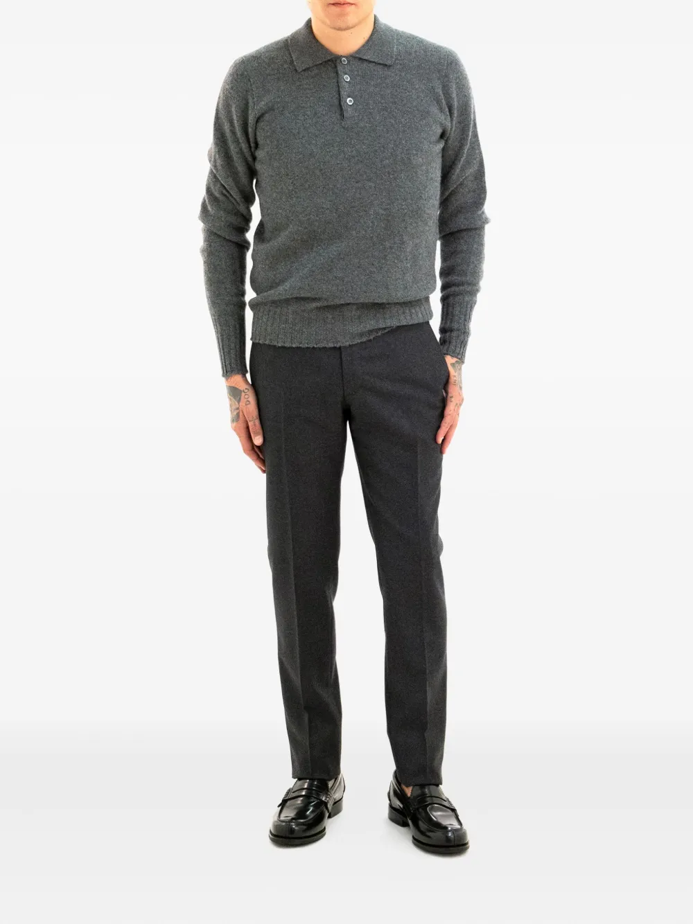 Drumohr Wollen poloshirt met knoopsluiting - 670 GREY