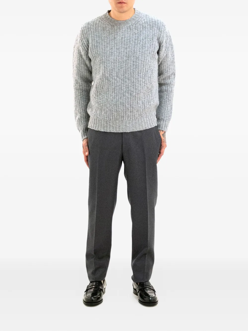 Zanone Geribbelde sweater met ronde hals - Grijs