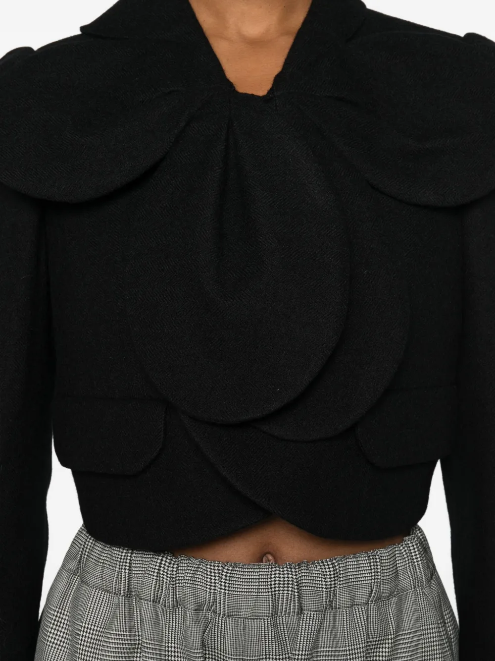 Noir Kei Ninomiya Cropped Petal Wool Jacket In Black