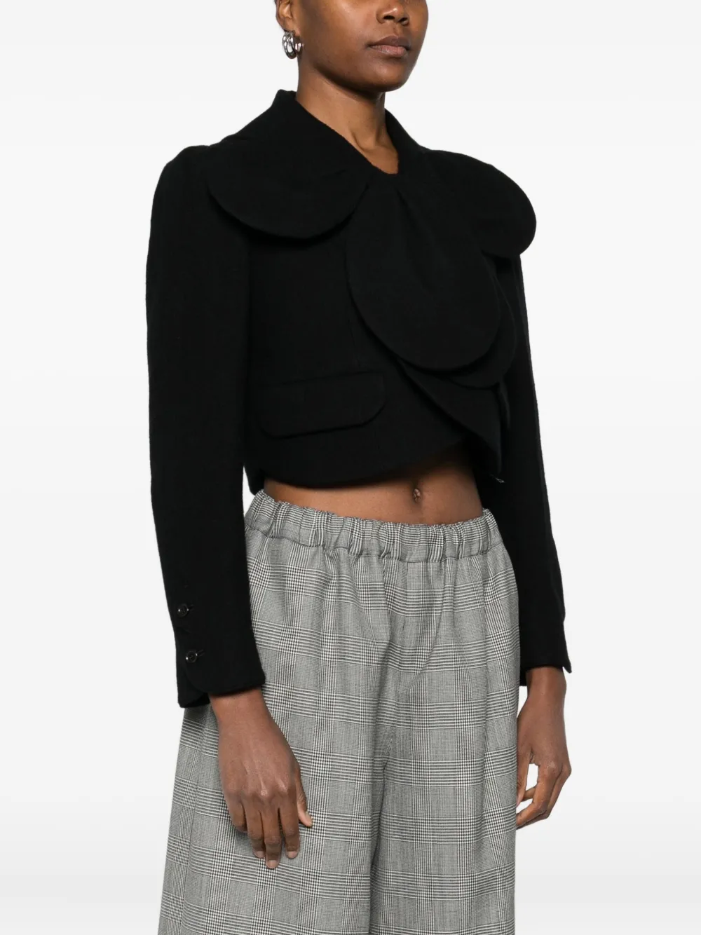 Noir Kei Ninomiya Cropped Petal Wool Jacket In Black