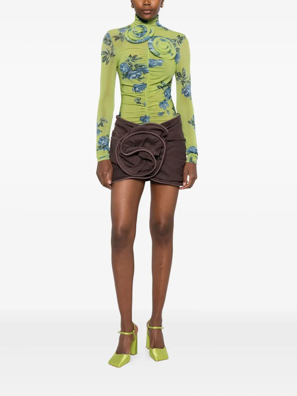 Magda Butrym rose-shaped ruffled mini fitted skirt - Bruin