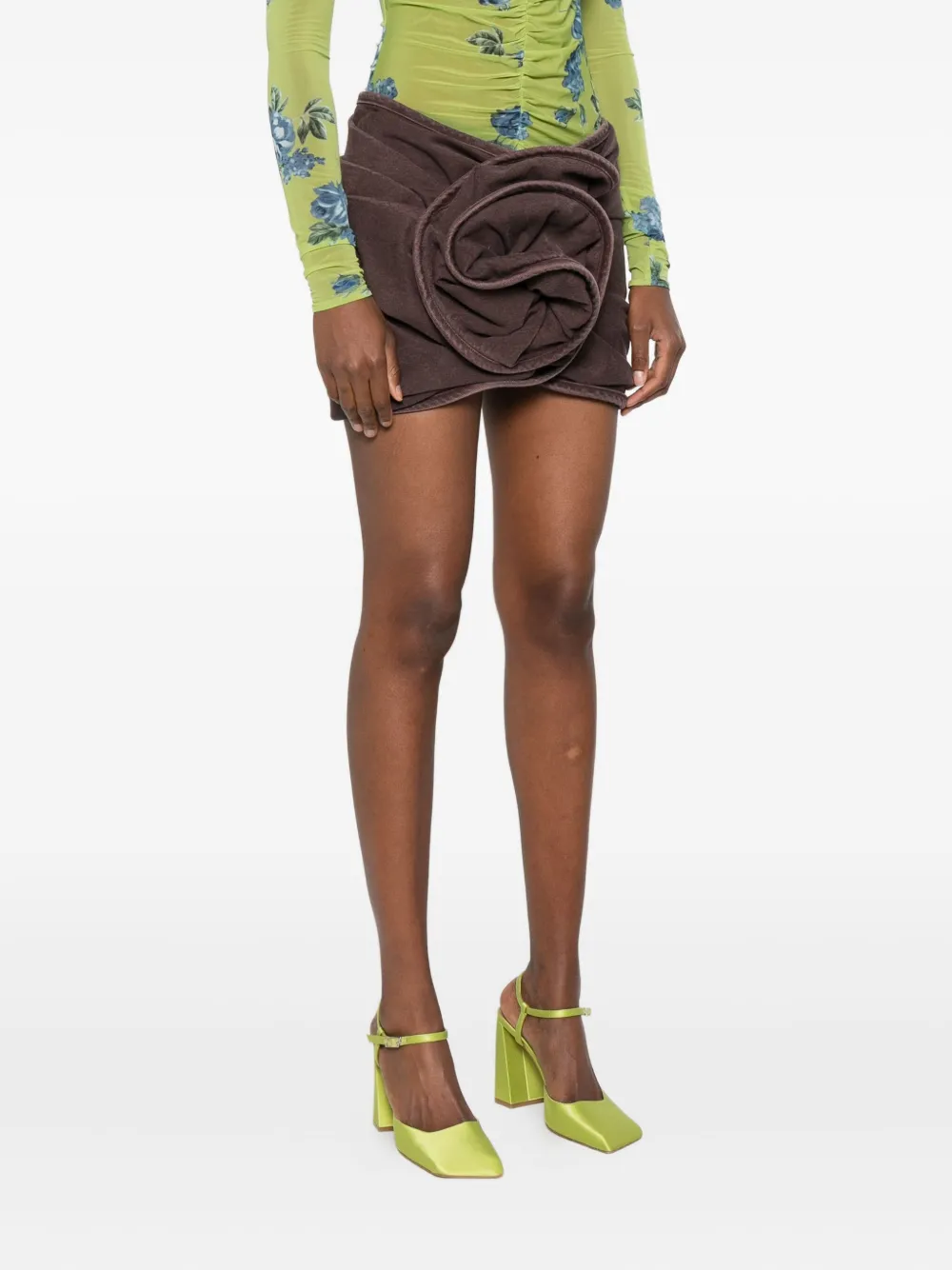 Magda Butrym Rose-shaped Ruffled Mini Fitted Skirt In Brown