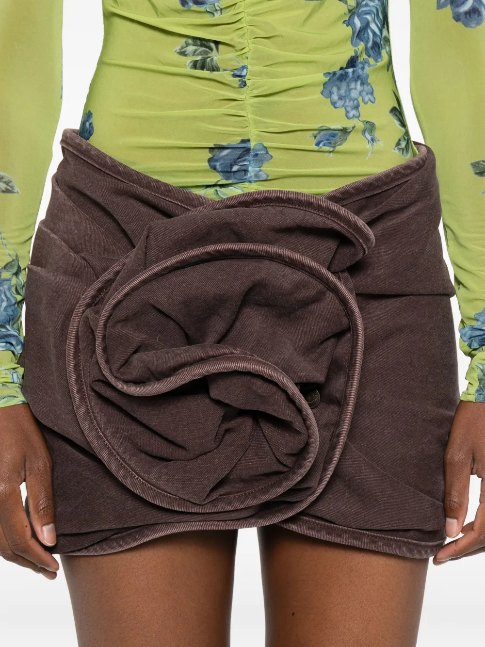 Magda Butrym Rose-shaped Ruffled Mini Fitted Skirt In Brown