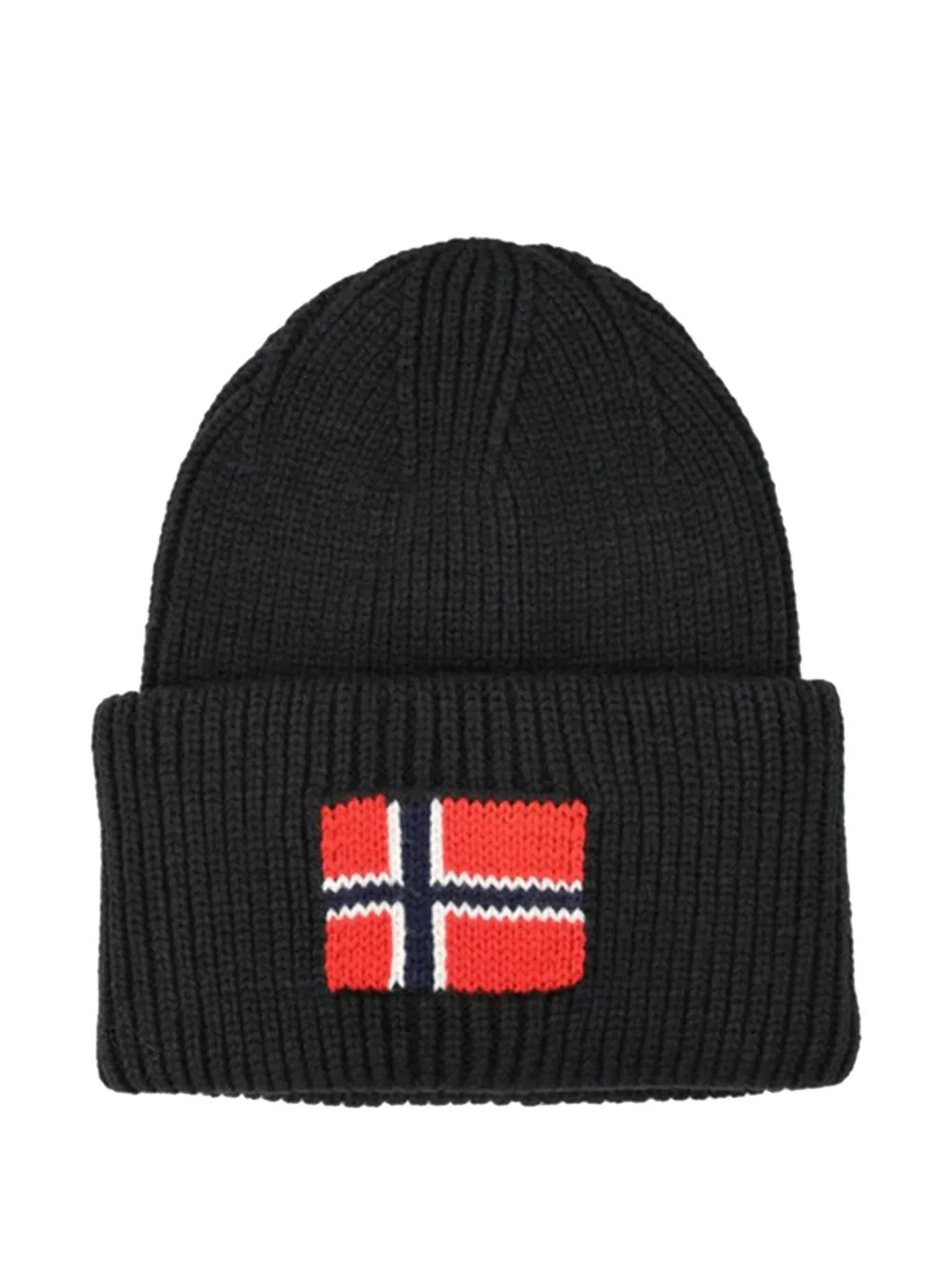 Napapijri Flag-detail Ribbed Beanie Hat In Black