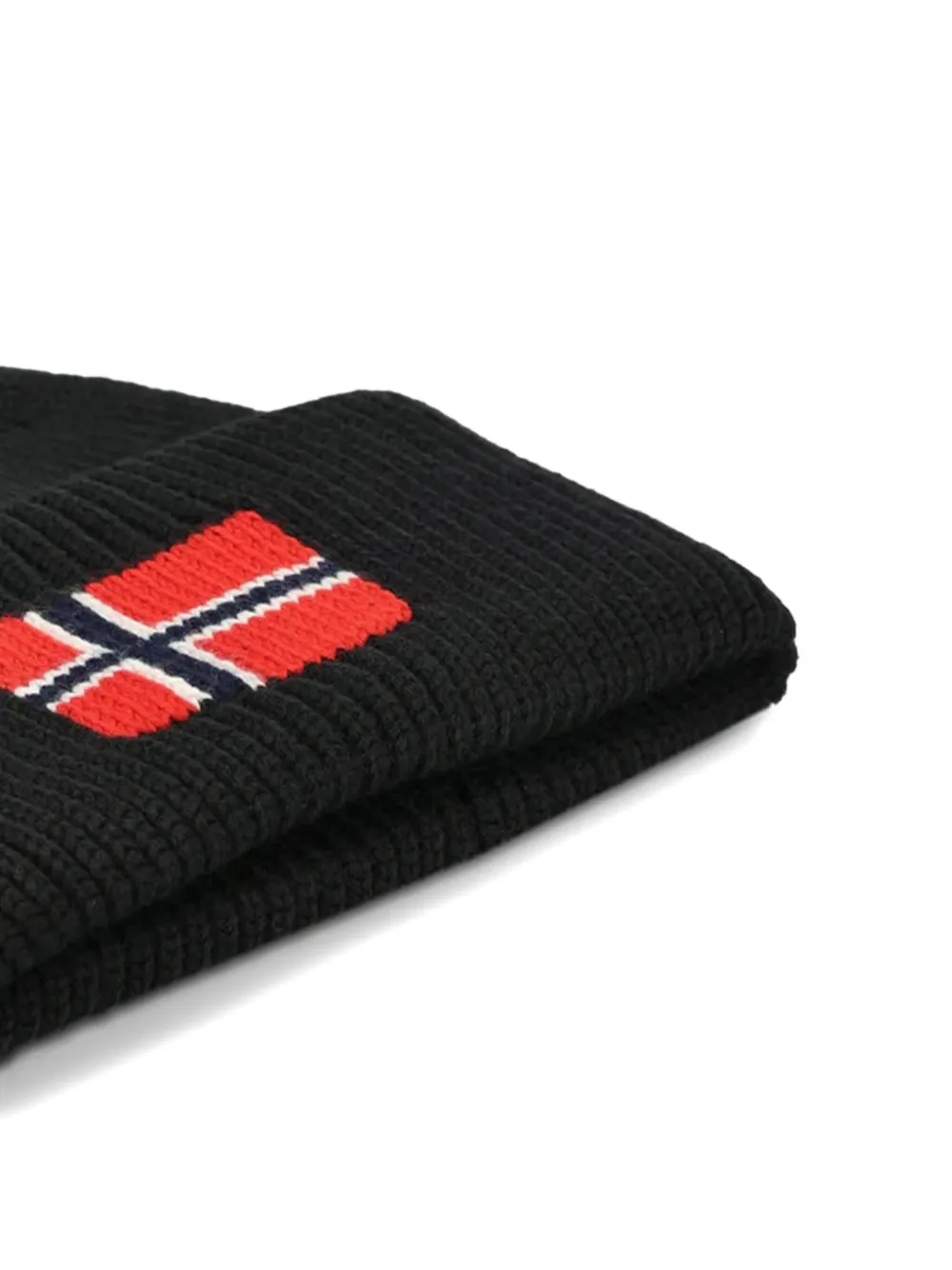 Napapijri Flag-detail Ribbed Beanie Hat In Black