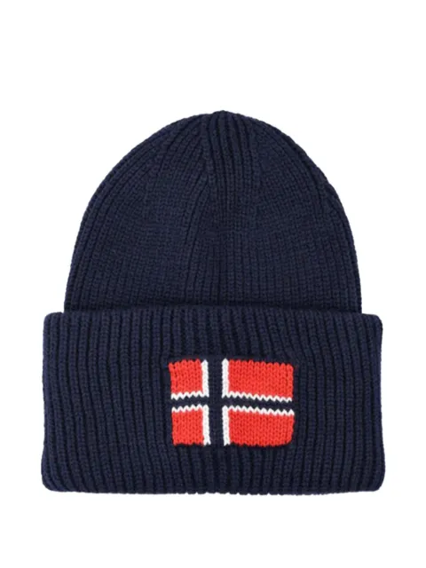 Napapijri flag-detail ribbed beanie hat