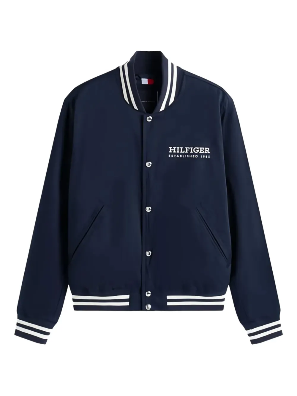Tommy Hilfiger Monotype Flag Box Logo Varsity Jacket In Blue