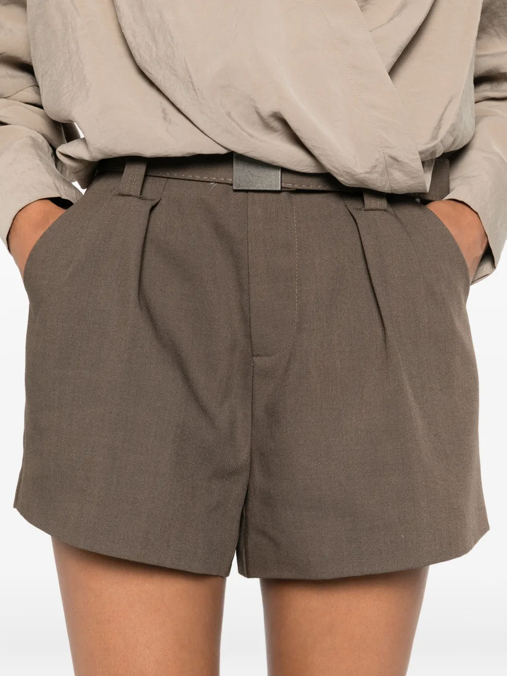 Eleh Belted Pleated Shorts In Brown