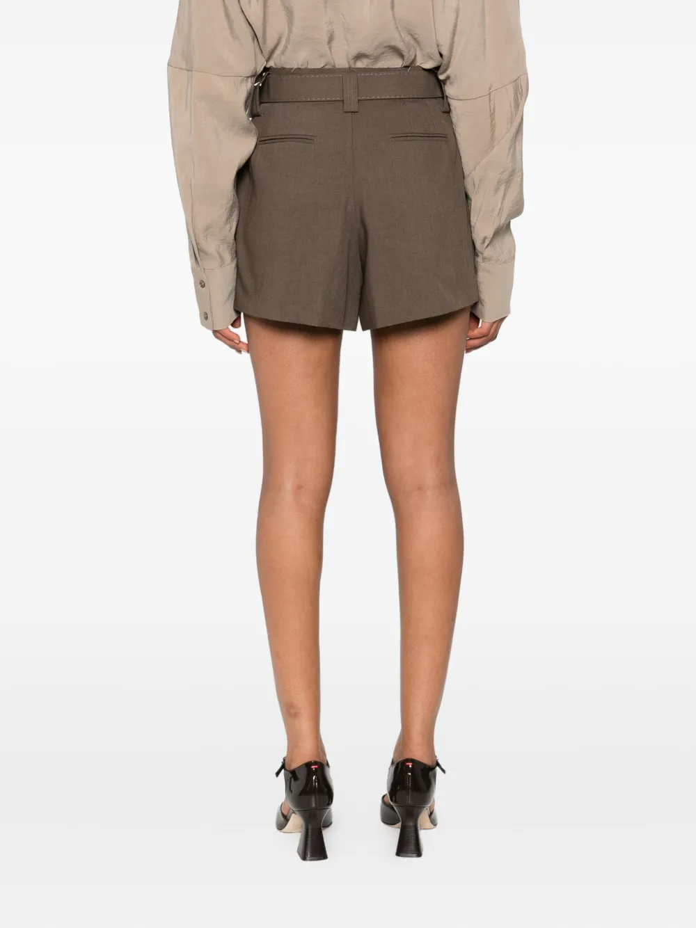Eleh Belted Pleated Shorts In Brown