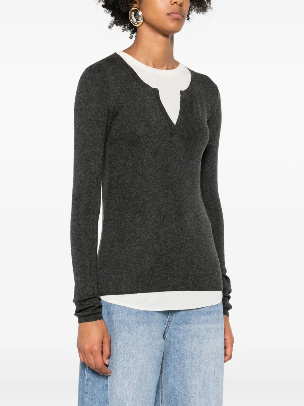 Eleh Layered V-neck Top In Gray