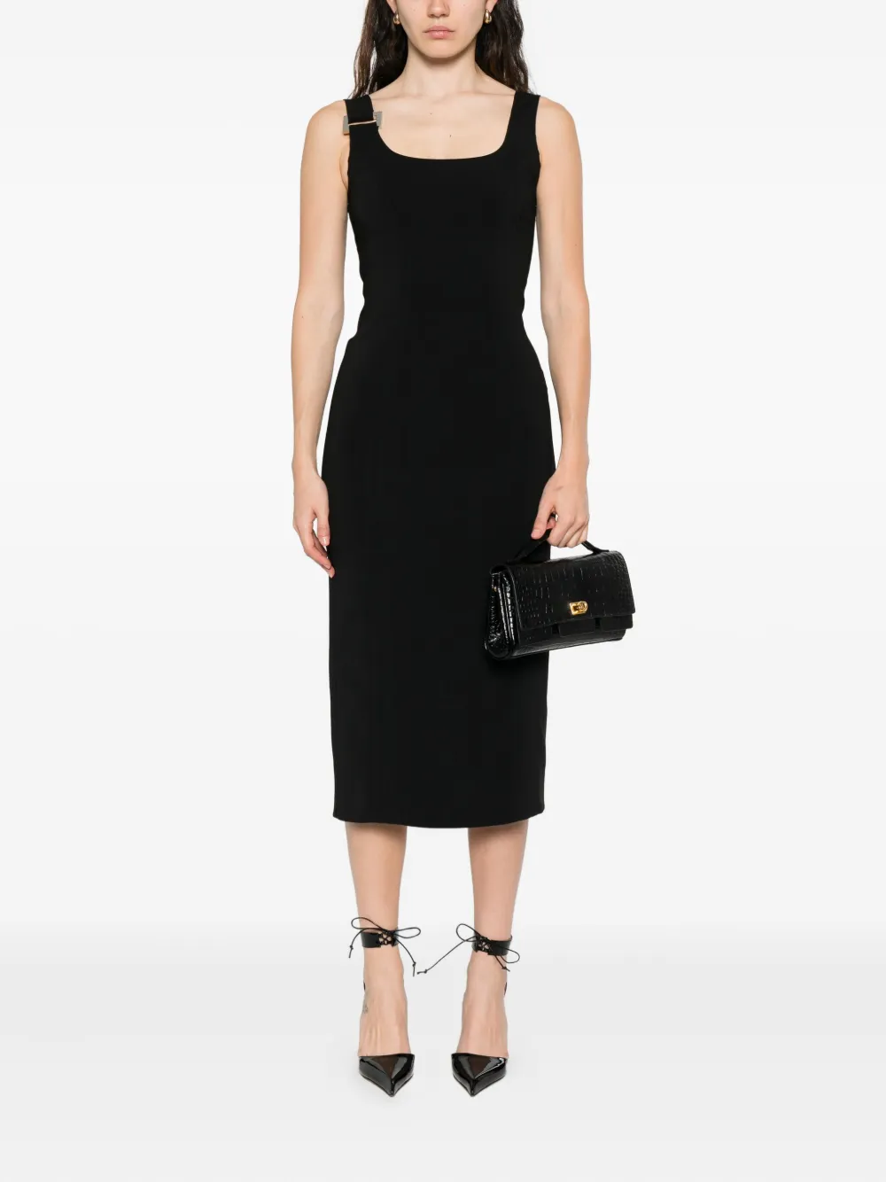 Patrizia Pepe square-neck midi dress - Zwart