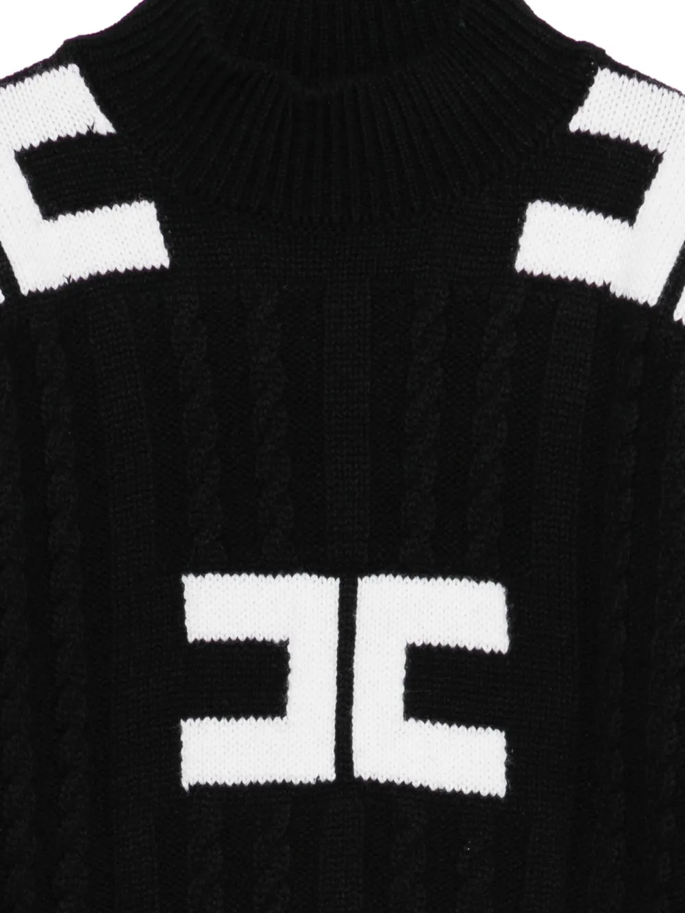 Elisabetta Franchi La Mia Bambina Kabelgebreide trui met logo Zwart