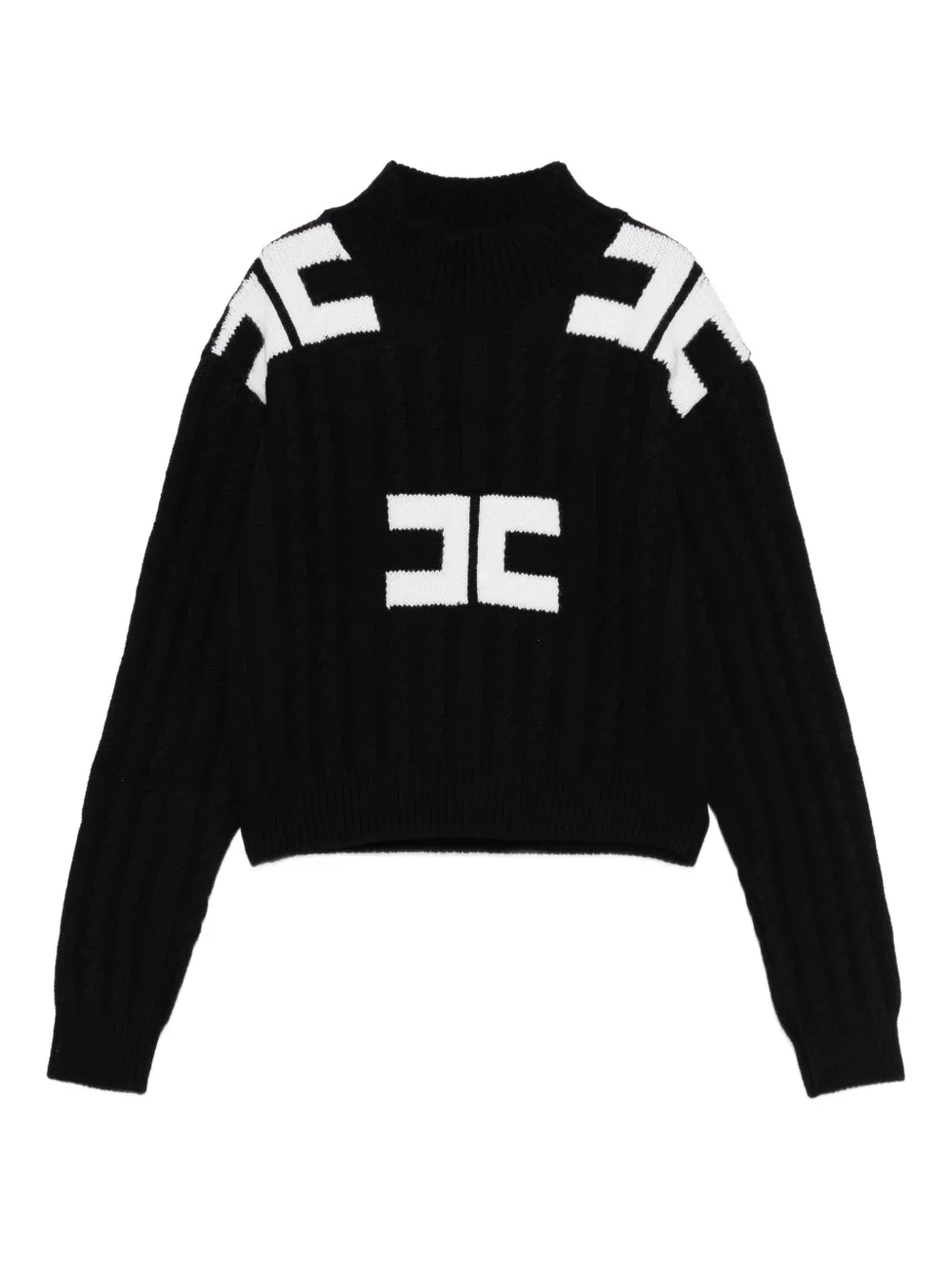 Elisabetta Franchi La Mia Bambina Kabelgebreide trui met logo | Zwart | Image 1