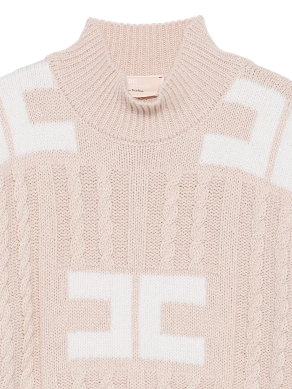 Elisabetta Franchi La Mia Bambina Kabelgebreide trui met logo Roze