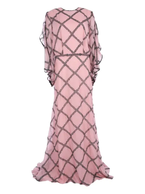 Costarellos glitter-trimmed silk gown