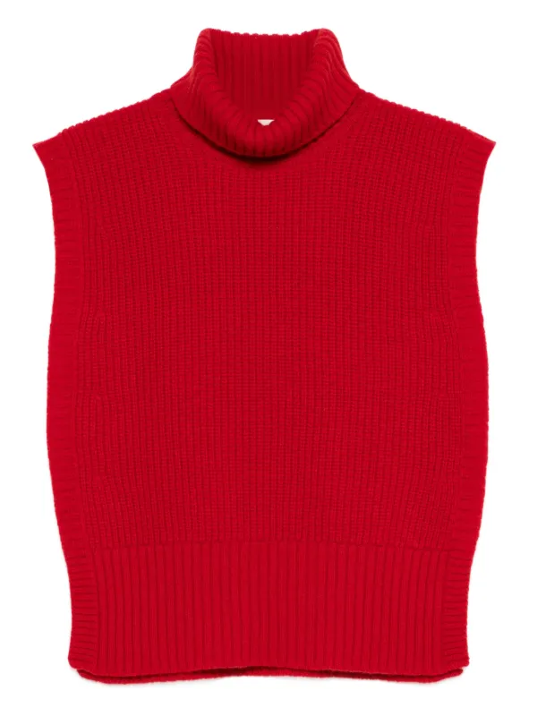 DAVANTINO Turtleneck Sleeveless Wool Sweater Red