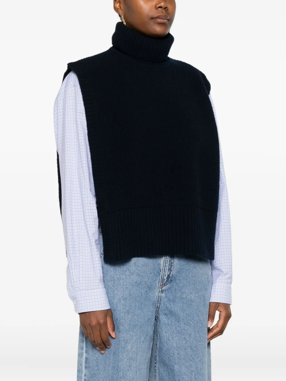 Davantino Turtleneck Sleeveless Vest In Blue