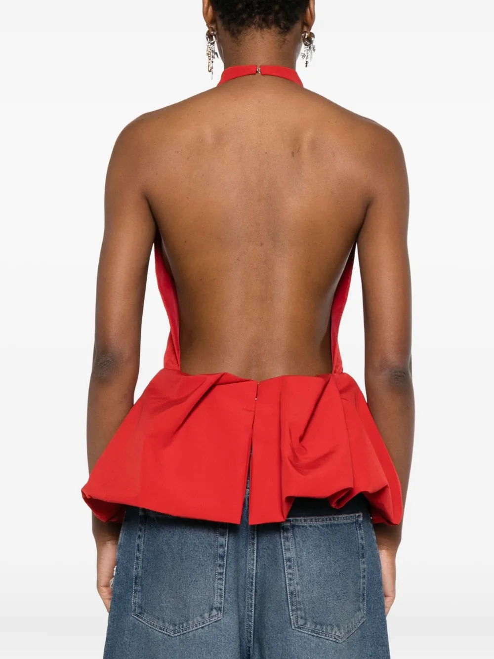 Magda Butrym Halterneck Peplum Top In Red
